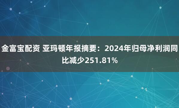 金富宝配资 亚玛顿年报摘要：2024年归母净利润同比减少251.81%
