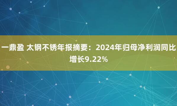 一鼎盈 太钢不锈年报摘要：2024年归母净利润同比增长9.22%